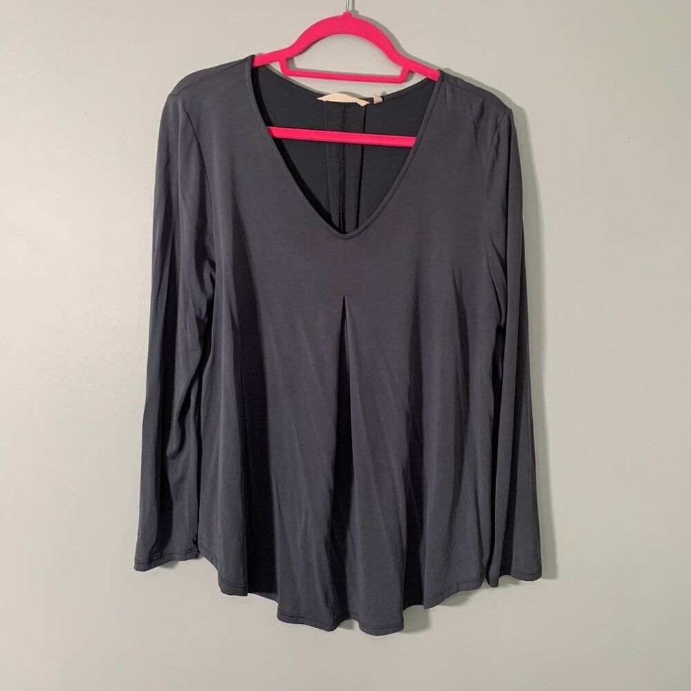 Soft Surrounds Womens Charcoal Gray V-Neck Pleated Long Sleeve Top Medium‎